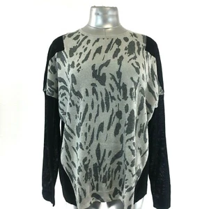 GIANNI BINI Top MED Gray Black Silver Metallic Leopard Print Wool Bl Sweater NWT - Imagen 1 de 8