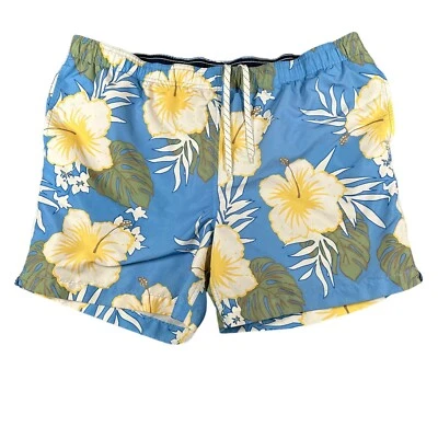 Lands End Mens XL 40-42 Blue Hawaiian Hibiscus Flower Lined Swim Shorts Pockets - Image 1 of 4
