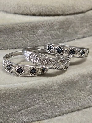 Set Of 3 Chuck Clemency Sterling silver Blue White Diamond Treasures band ring - Image 1 of 4