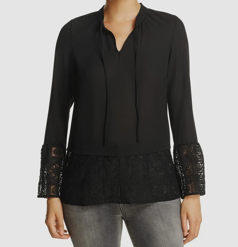 Blusa Top Mujer $199 Design History Negra Manga Larga Ribete Encaje Talla XS Foto 1 de 1