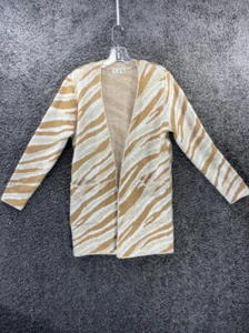 New Womens 89th & Madison Sweater S Long Sleeve Brown White Open Front Cardigan - Picture 1 of 8