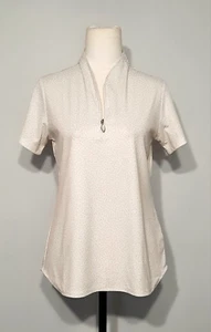 Polo de golf Greg Norman talla pequeña blanco y gris estampado fino de pájaros cuello alto - Imagen 1 de 9