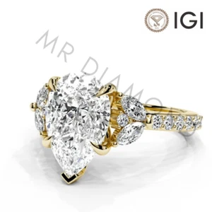 IGI 2.71 CT E VVS2 Pear Cut Lab Grown Diamond Engagement Ring 14K Yellow Gold - Picture 1 of 10