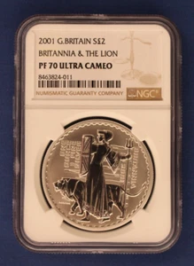 2001 Royal Mint 1oz Silver Proof Britannia £2 coin NGC Graded PF70 with Case/COA - Picture 1 of 3