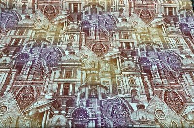 Architecture Building Toile Arqui Purple Red Multipurpose Fabric by the yard  - Image 1 of 4
