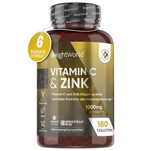 Zink Vitamin C - 180 Tabletten - Collagen für Knochen Haut - Zähne - Müdigkeit - Bild 1 von 9