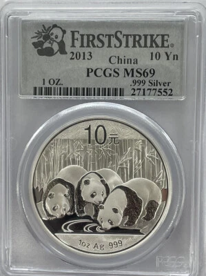2013 First Strike China 10 Yuan .999 Fine Silver 1 Oz Panda PCGS MS69 - Image 1 of 4