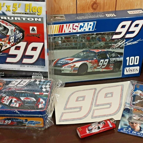 Jeff Burton #99 Citgo Collection lot Ford NASCAR Stock Car Flag Tin Puzzle Cards Cover