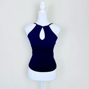Black Ribbed Keyhole Stretch Criss Cross Strappy Active Workout Tank Top - Picture 1 of 12