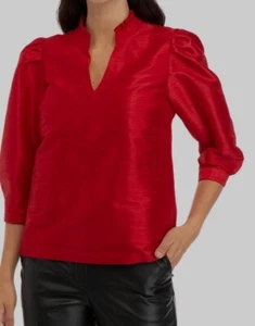 NWT Crown & Ivy Women's 3/4 Sleeve Split Neck Ruffle Top Color Red Hots Sz 1X - Picture 1 of 9