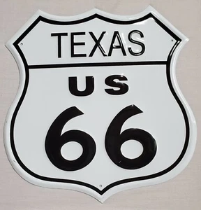 Vintage Ande Rooney Texas Route 66 Porzellan emailliert Metall Werbeschild 11" x 12" (B6) - Bild 1 von 2