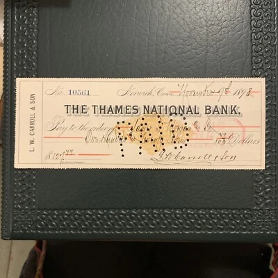 62776 1898 Thames National Bank Revenue Stamp Check Very Fresh Clean - Image 1 of 4
