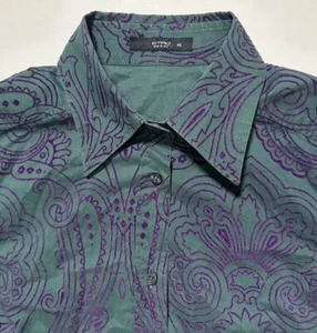 Etro Women's Green Floral Paisley Felt Printed Button Down Shirt Size 8 Italy - Picture 1 of 11