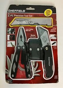 Sheffield 1277 2 Piece Precision Tool Set+Bonus Folding Knife &Carry Pouch  NEW