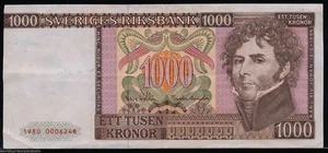 SWEDEN 1000 1,000 KRONER P55 1980 KING KARL STEEL RARE SWEDISH MONEY BANK NOTE - Picture 1 of 2
