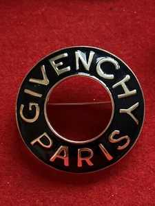 Vintage Signed Givenchy Paris New York Goldtone Black Enamel Circle Brooch Pin - Picture 1 of 7