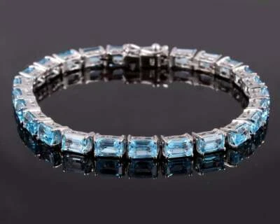 925 Серебряный синий топаз браслет серебро синий топаз теннисный браслет 5 x 7 мм восьмиугольник - Изображение 1 из 4