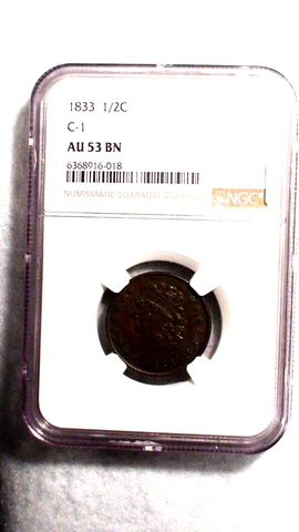 1833 CLASSIC HEAD Half Cent NGC AU53 BN ABOUT UNC 1/2C Penny Coin BUY IT NOW1 Cover