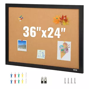 VEVOR Cork Board Bulletin Board 36" x 24" with MDF Sticker Frame Wall Mounted - Picture 1 of 12