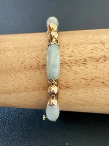 14k Yellow Gold Apple Jade Bangle Bracelet (LB62) - Picture 1 of 10