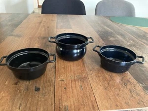 Altes antikes Kinder Kochgeschirr 3 Töpfe Puppen Puppenküche Kessel - Bild 1 von 5