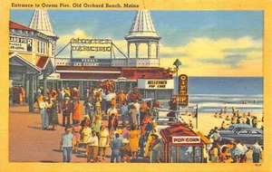 Postal Old Orchard Beach ME carro de palomitas de maíz Ocean Pier 1955 - Imagen 1 de 2