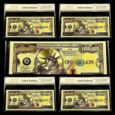 LOT X 5 NEW STYLE 1 MILLION DOLLAR STATUE OF LIBERTY US 24K GOLD BANKNOTES W COA - Image 1 of 4