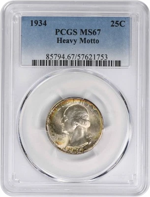 1934 Washington Silver Quarter Heavy Motto MS67 PCGS - Image 1 of 4
