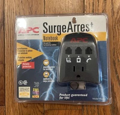 APC SurgeArrest Notebook Internet Modem Fax Notebook AC Surge Protector - Image 1 of 2