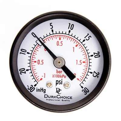 1-1/2" Utility Pressure Gauge Blk Steel Case, 1/8" NPT, Ctr Back -30HG/30PSI - Image 1 of 4