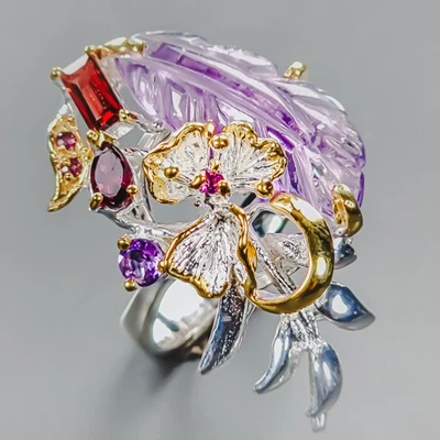 Gemstone Natural Amethyst Ring 925 Sterling Silver Size 8.5 /R438482 - Image 1 of 4