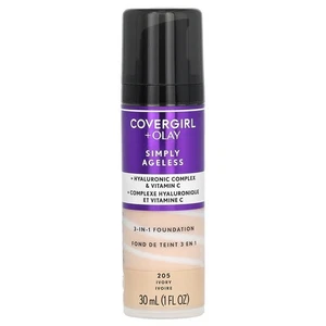Olay Simply Ageless, 3-in-1 Foundation, 205 Ivory, 1 fl oz (30 ml) - Picture 1 of 3