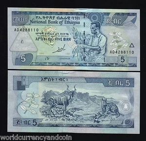 ETHIOPIA 5 BIRR P-47 1989-1997 X 10 Pcs Lot KUDU CARACAL UNC MONEY BILL BANKNOTE - Picture 1 of 1
