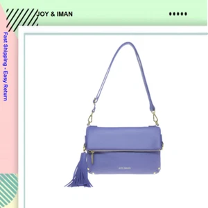 JOY & IMAN Tassel Chic Leather Crossbody with RFID, Periwinkle - Picture 1 of 2