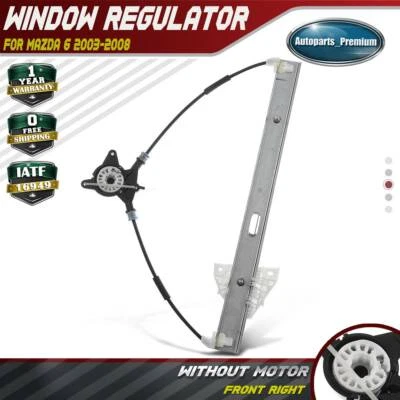 Power Window Regulator without Motor for Mazda 6 2003-2008 Front Passenger Right - Image 1 of 4