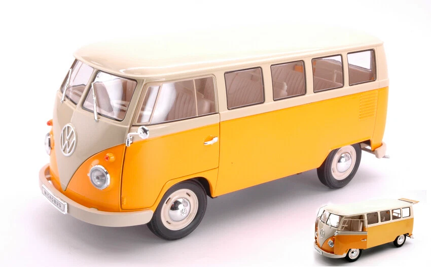 Miniature Voiture Auto 1:18 Welly VW T1 BUS T2 SAMBA Modélisme Véhicules Jaune - Photo 1/1