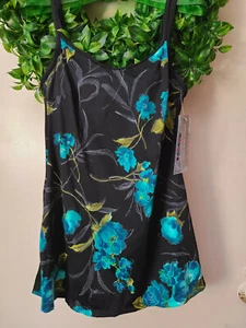 Jones New York Black Blue Green One Piece Dress Swimsuit  Sz M (10) - Picture 1 of 9