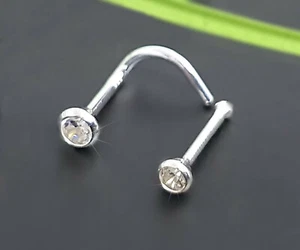 925 Silber Echte Zirkonia Nasenpiercing Spirale Nasenstecker Stecker Piercing - Picture 1 of 10