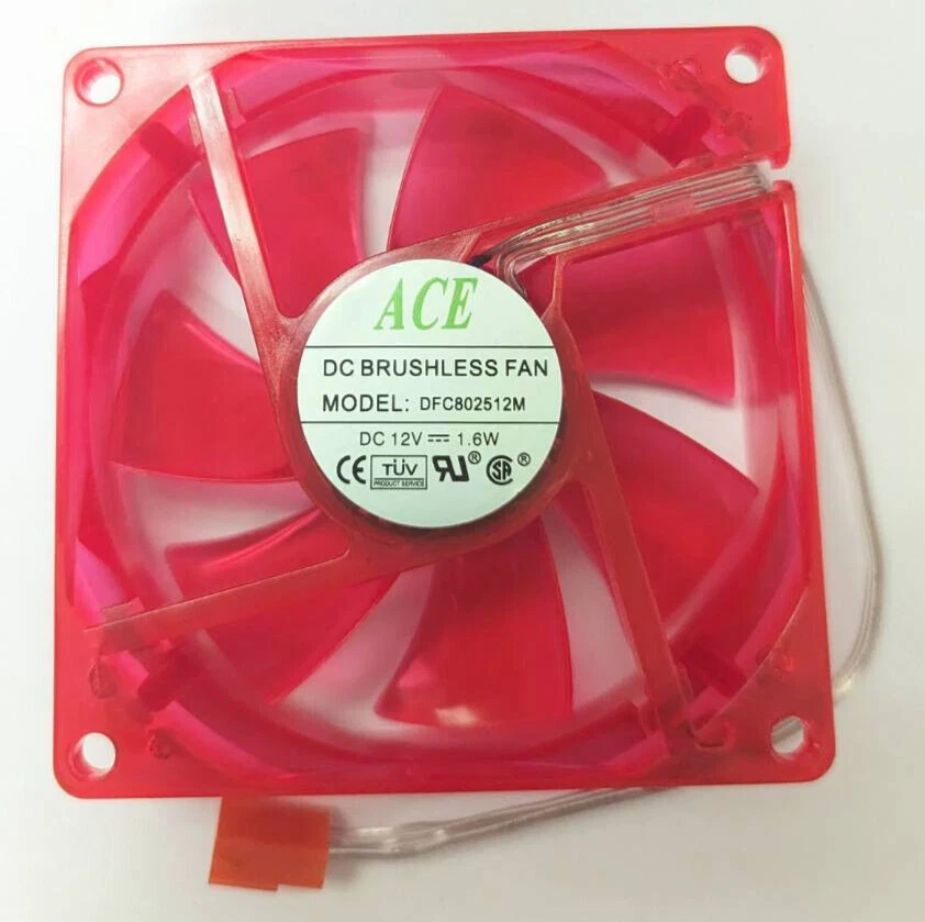 Ace 80mm x 25mm Computer Case Cooling 3-Pin Fan , UV Red - Image 1 of 1