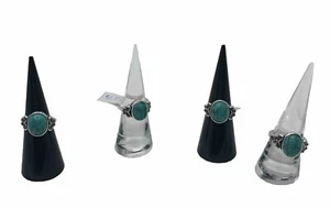 Stainless Steel Silver Plated Natural Stone Rings Greenish Turquoise - Picture 1 of 8