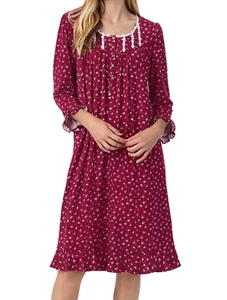 Nwt $70 Eileen West Berry Red Floral SOFT Modal Long Sleeves Waltz Nightgown M - Picture 1 of 5