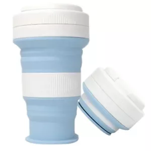2Pack 550ml Collapsible Camping Cup Silicone Coffee Cup Portable Travel Mug Blue - Picture 1 of 4