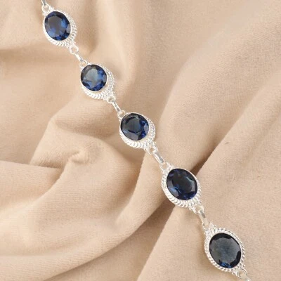 Brazalete de plata de ley 925 con cadena de piedras preciosas de topacio natural de Londres Foto 1 de 4