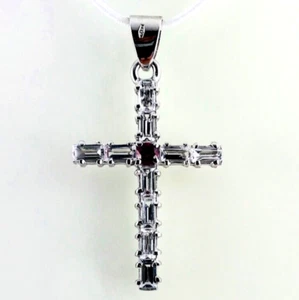 CIONDOLO ORO 18 KT CROCE DONNA BIANCA RODIATA PENDENTE CON ZIRCONI PER CATENINA - Picture 1 of 5