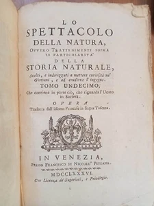 Settecentina- Lo spettacolo della natura 1786 tomo 11 uomo in società 30 tavole - Foto 1 di 3