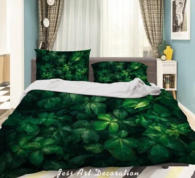 Juego de funda de edredón 3D hojas tropicales agua lluvia verde juegos de cama fundas de almohada 64 Foto 1 de 4