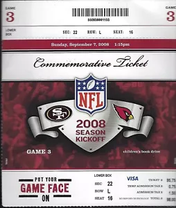 September 2008 San Francisco 49ers v Arizona Cardinals Gedenkticket Stub - Bild 1 von 2