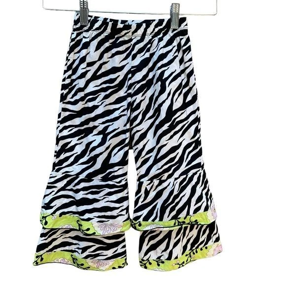 Ann Loren Zebra Print with Green Flare Leg Pants with Ruffles Girls Size 4/5T - Image 1 of 4