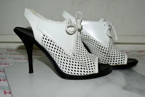 Balenciaga Paris Perforated White Leather Heels Women 39.5 - Picture 1 of 17
