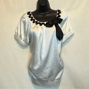 G-106 JohnPaulRichard Cream & Black Short Sleeve Pullover Blouse Size MP - Picture 1 of 16